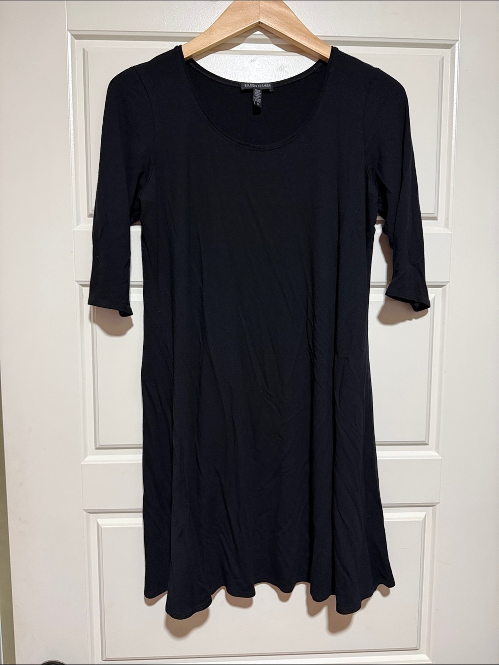 Eileen Fisher Black Scoop Neck A-Line Mini Dress